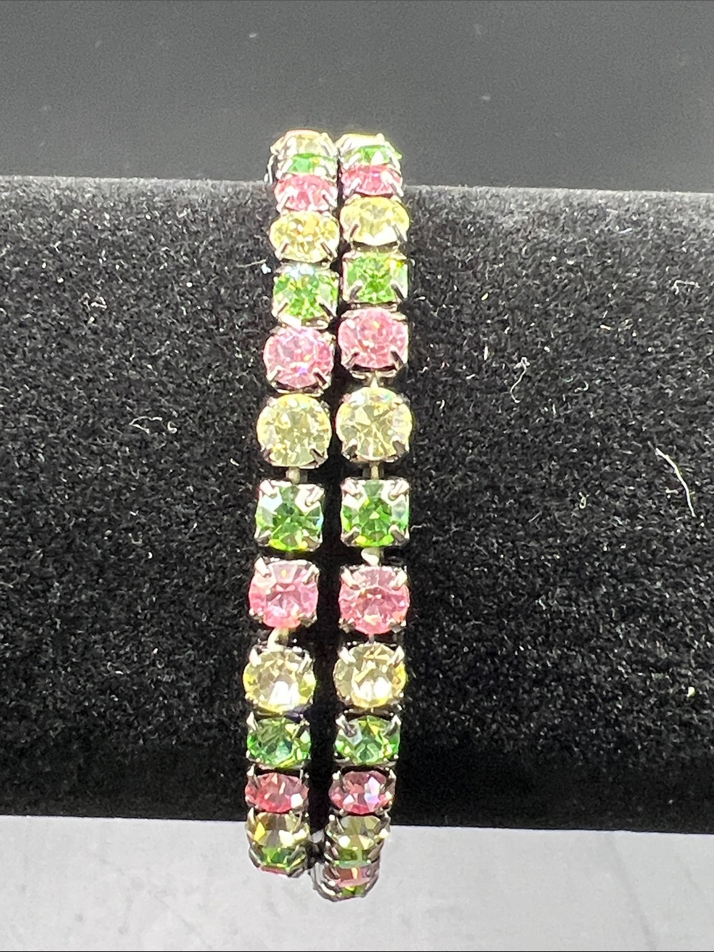 Multicolor Crystal Stretch Tennis Bracelet - Pink, Green & Yellow